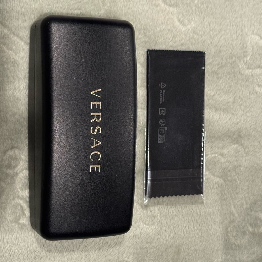 Versace Black Sunglasses Case with Gold Logo and Black Cleaning Cloth